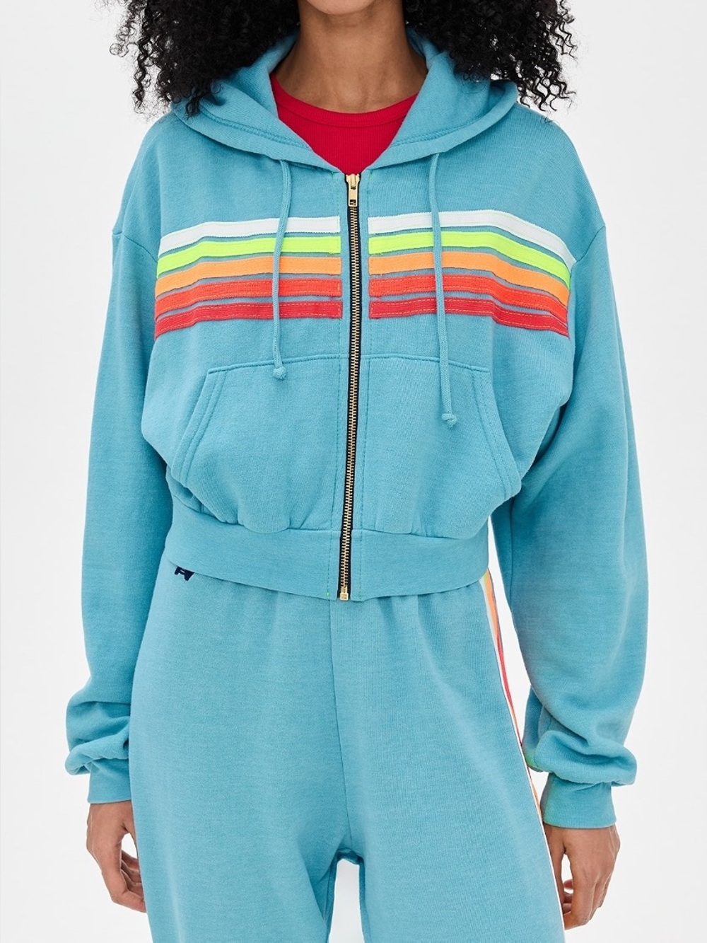 Aviator Nation 5 Stripe Cropped Zip Hoodie